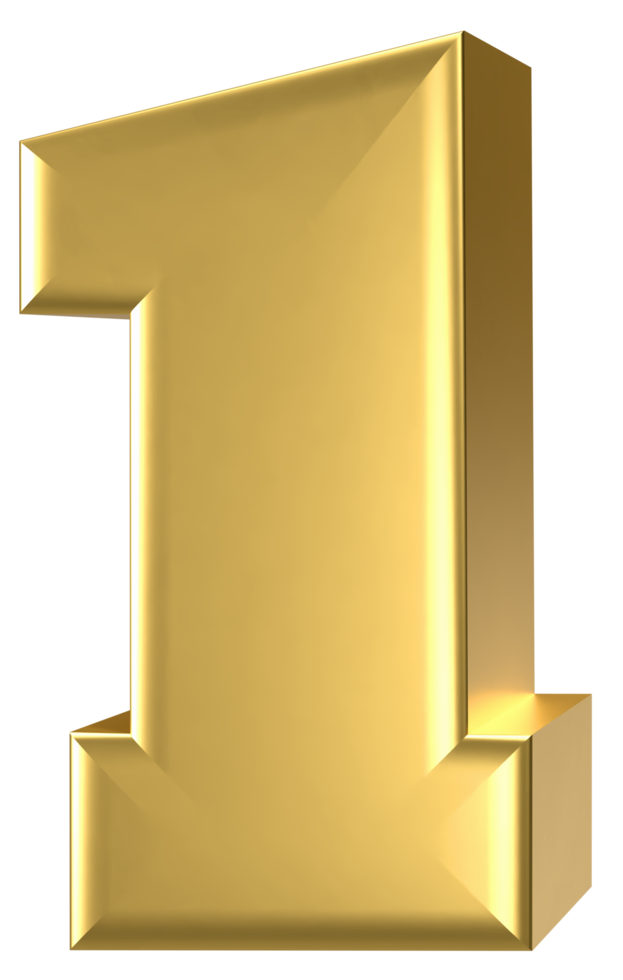 3d golden number 1 png