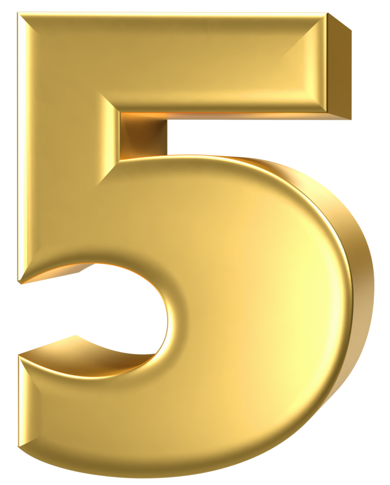 3d golden number 5 png
