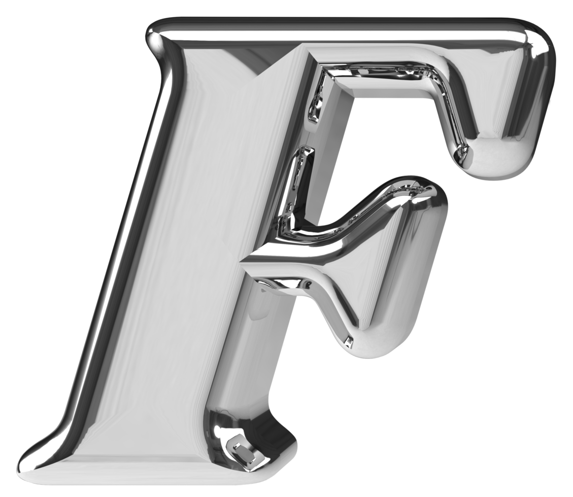 3D silver chrome letter F png