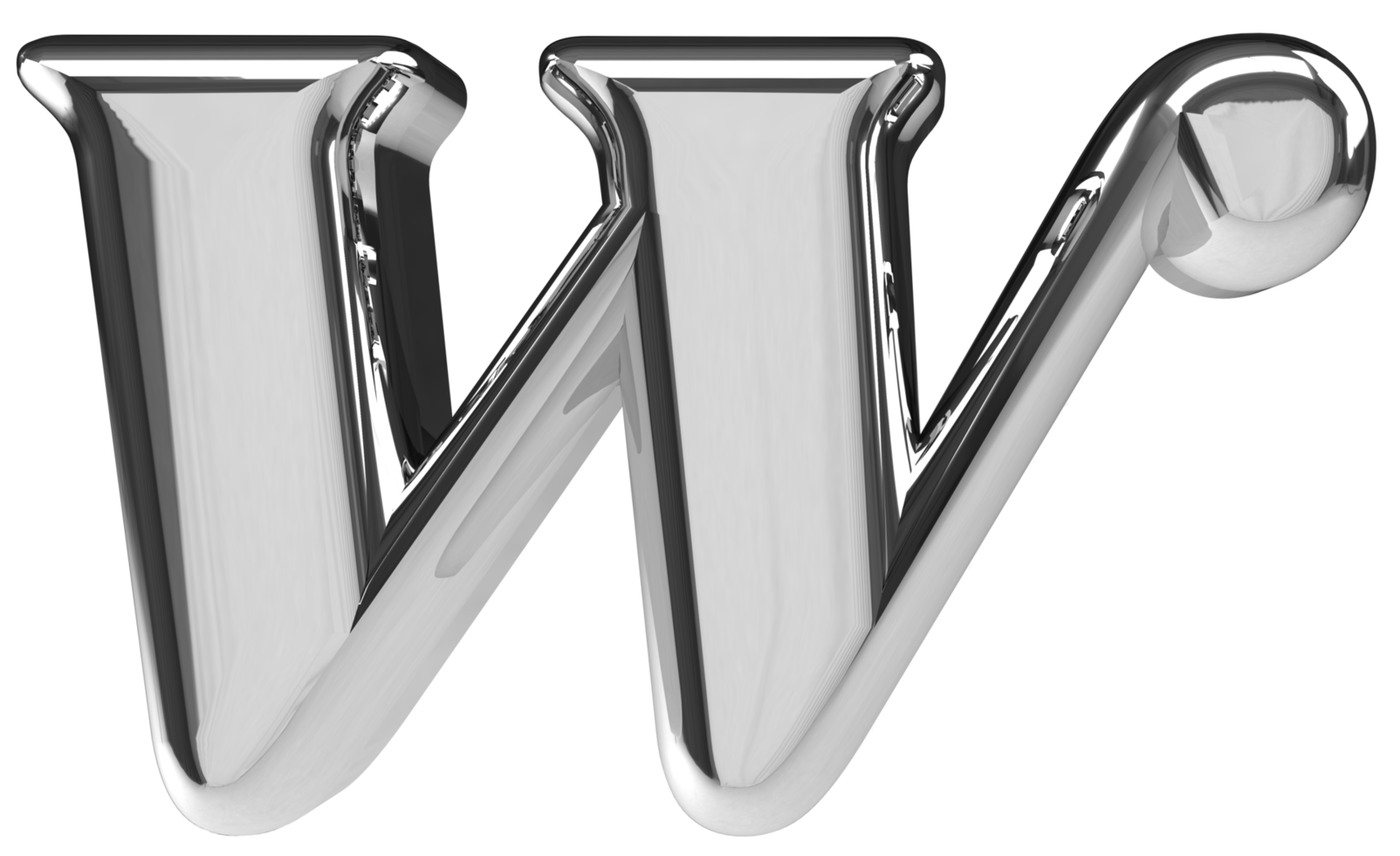 3D silver chrome letter W png