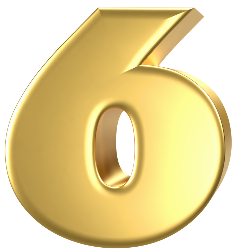 3d golden number 6 png