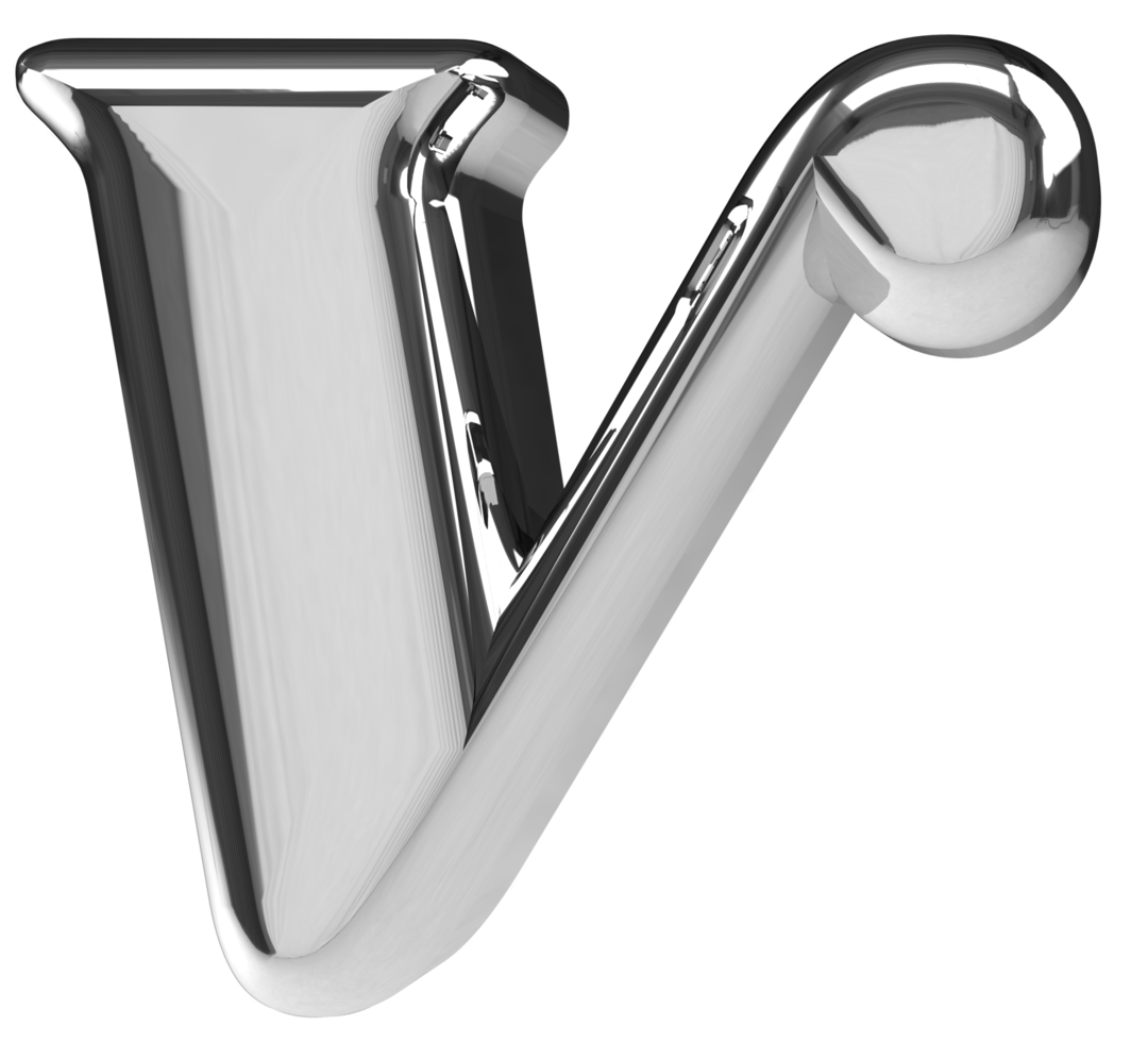3D silver chrome letter V png
