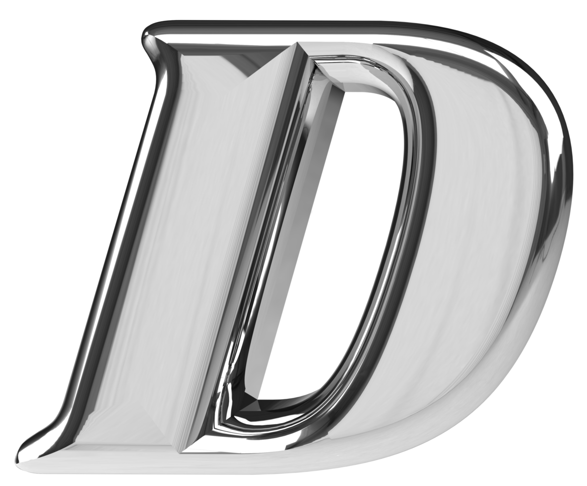 3D silver chrome letter D png