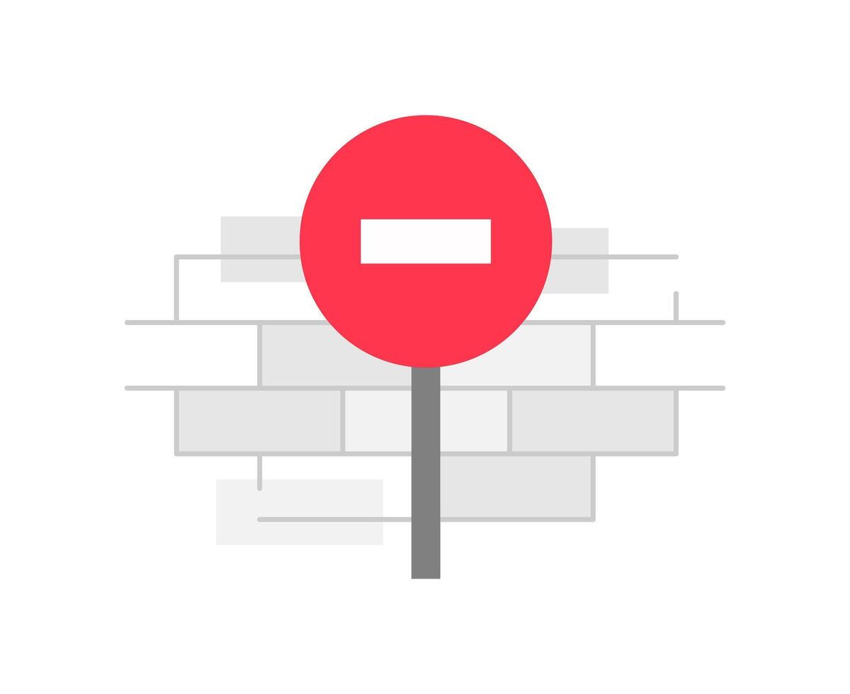 depicting restricted or blocked access. Features a crossbar with a minus sign and a wall symbolizing limitation or denial of entry vector