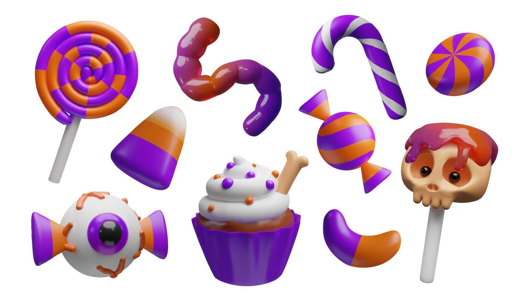 3D Halloween candy assortment vector