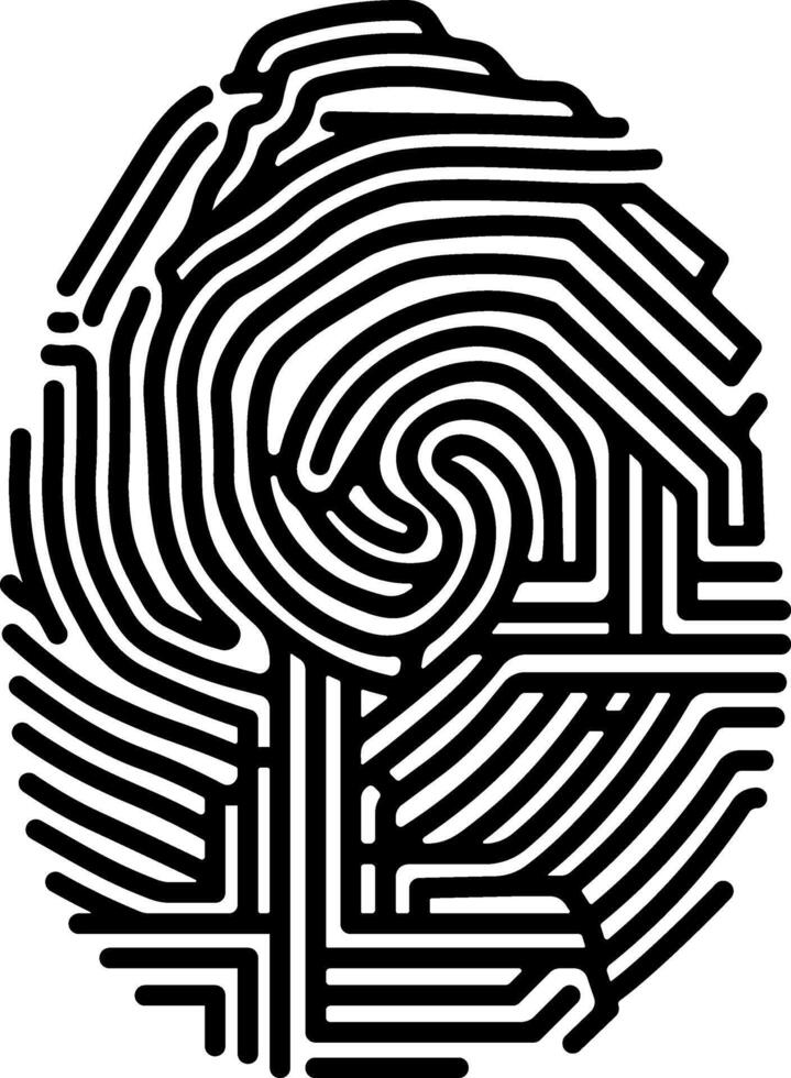 Black and white fingerprint icon with clean lines, minimalistic design, no background. Perfect for security, identity, and technology concepts. vector