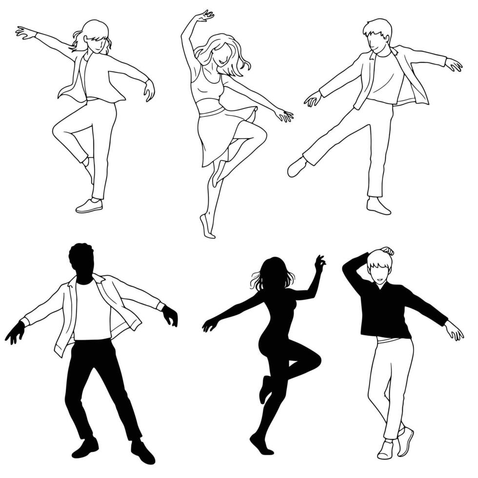 Dancing people silhouette set illustration vector
