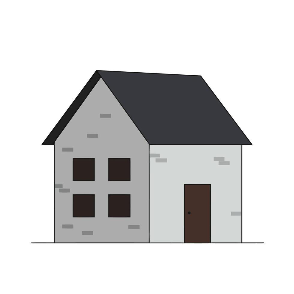 A house with a black roof and a white front door vector