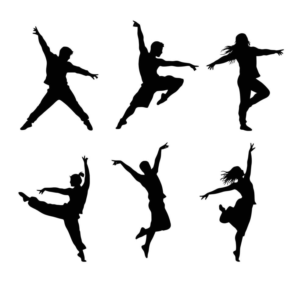 Silhouettes of people jumping in different poses vector