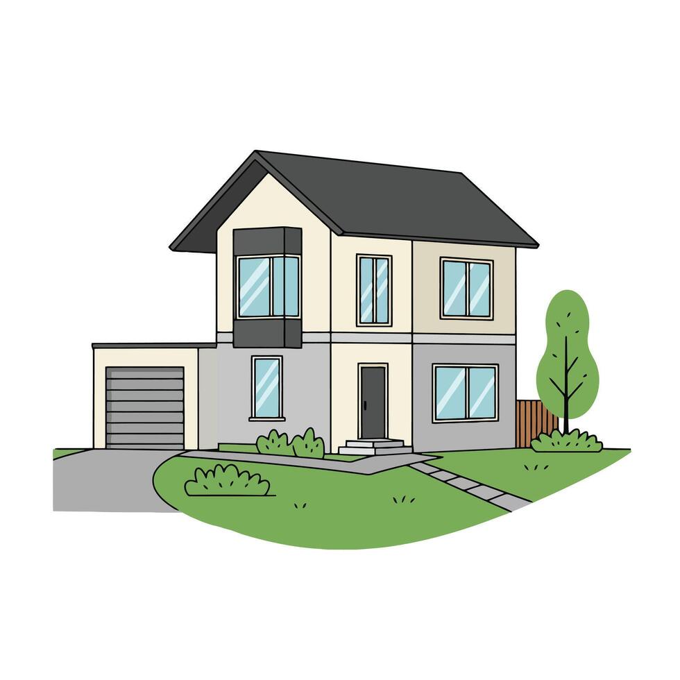 Stylish house illustration with garage vector