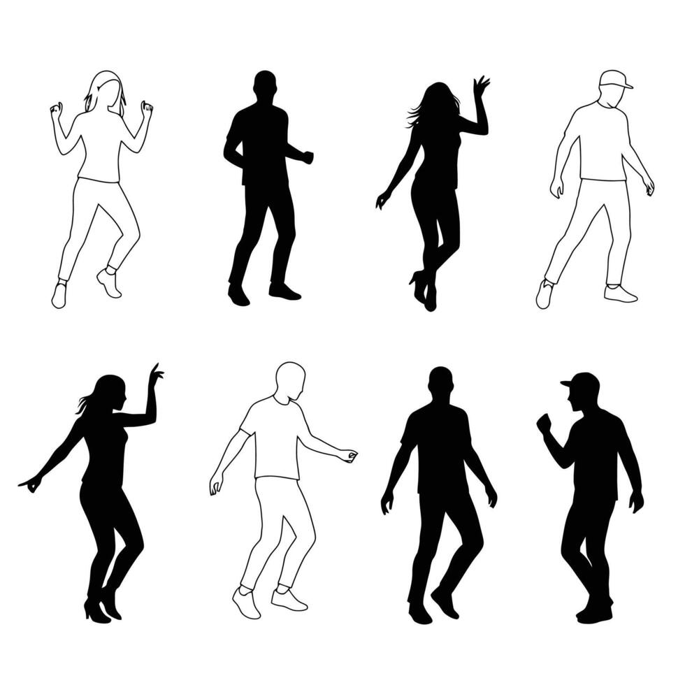 People dancing silhouettes illustration vector