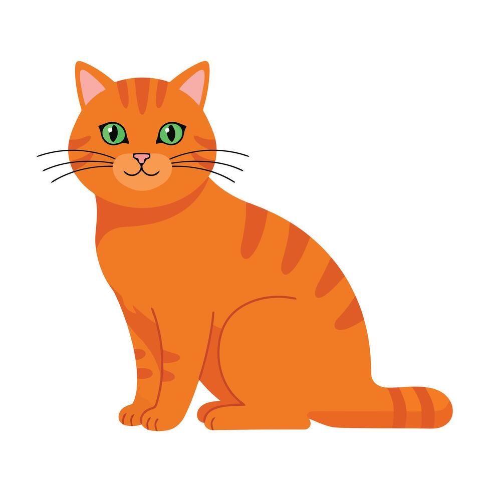 An orange cat with green eyes is sitting down vector