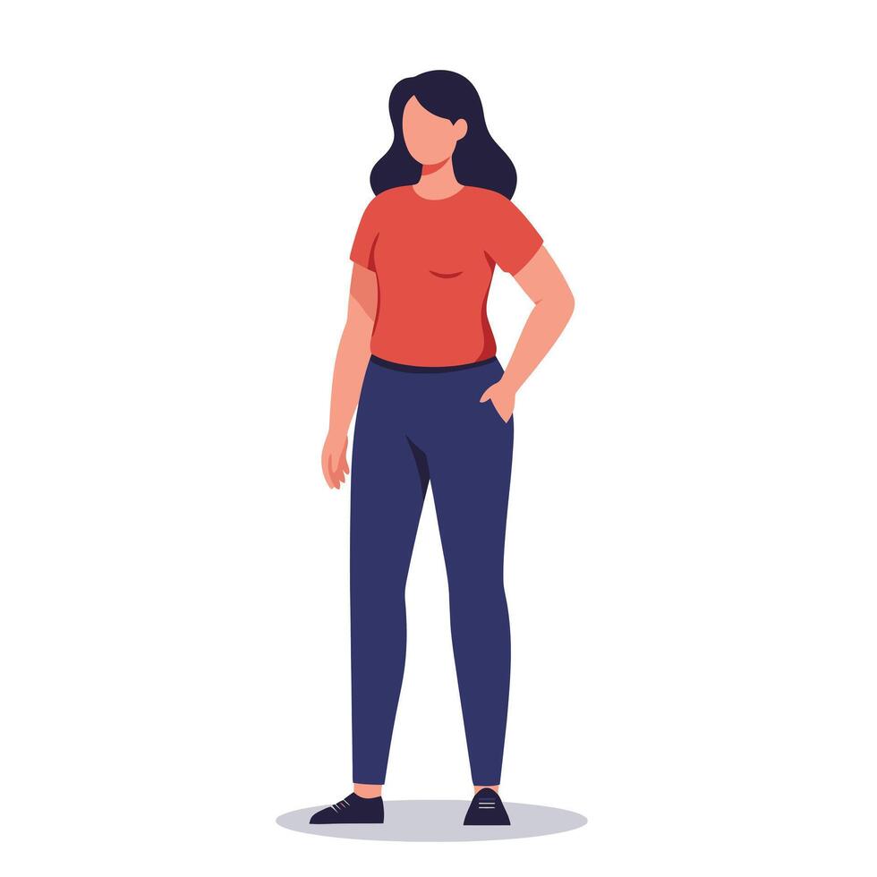 A woman in a red shirt and blue pants vector