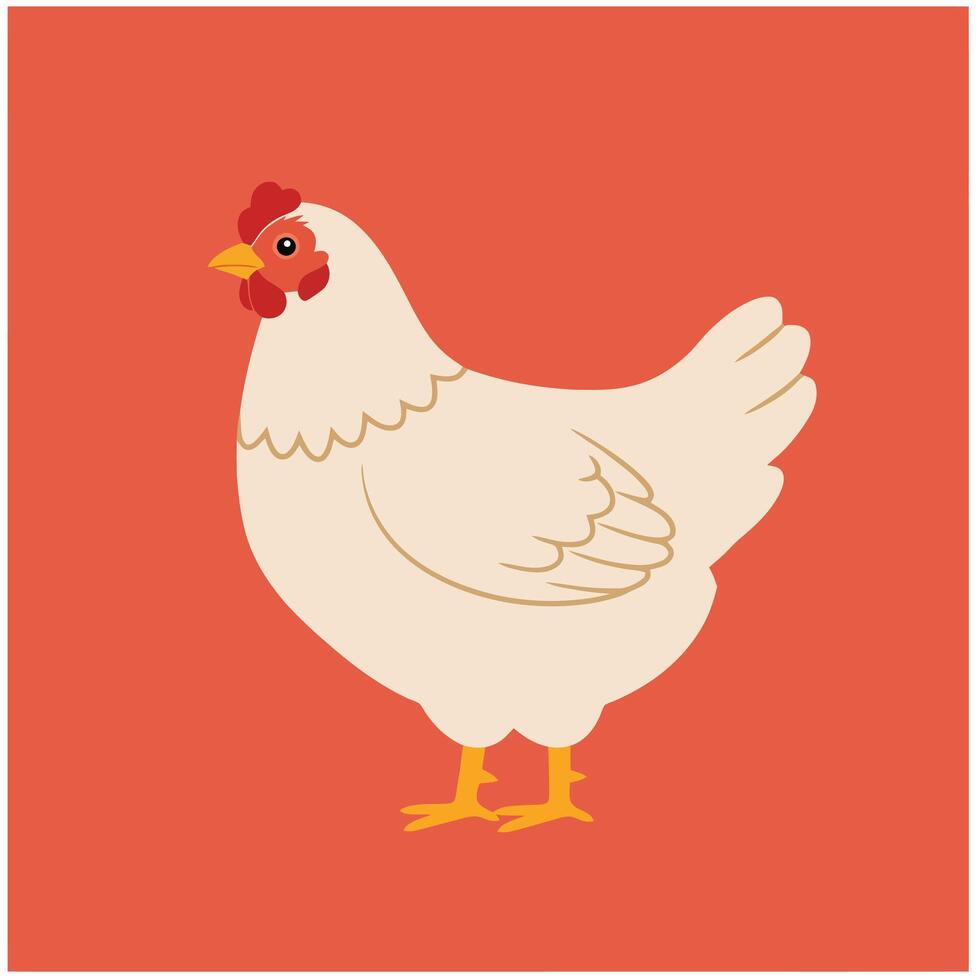 A chicken is standing on an orange background vector