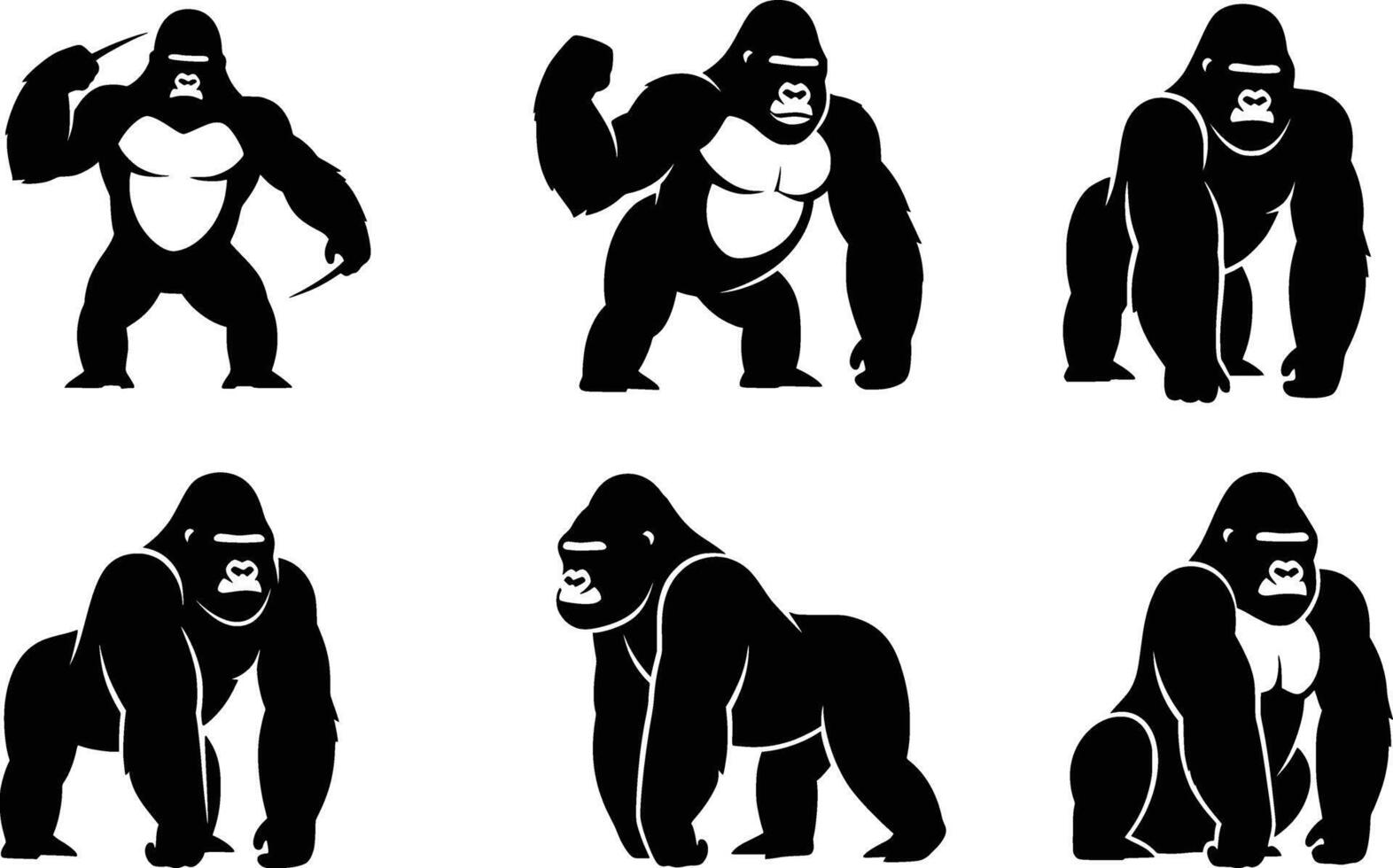Gorilla silhouette set illustration vector