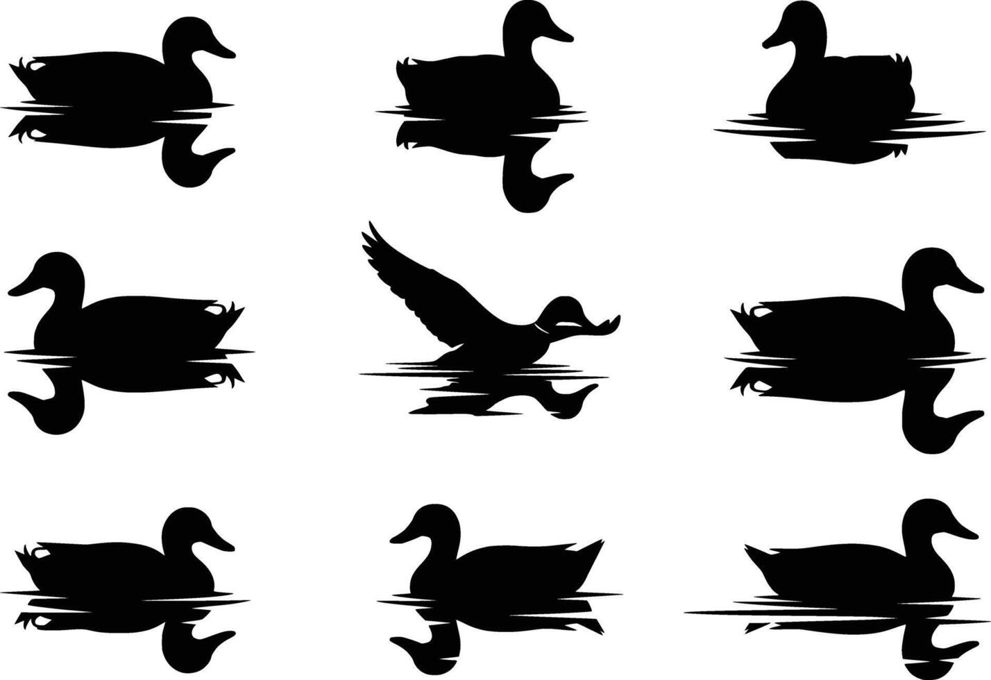 Ducks silhouettes set vector