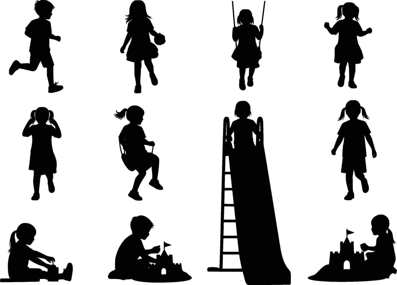 Silhouettes of children playing in the park vector