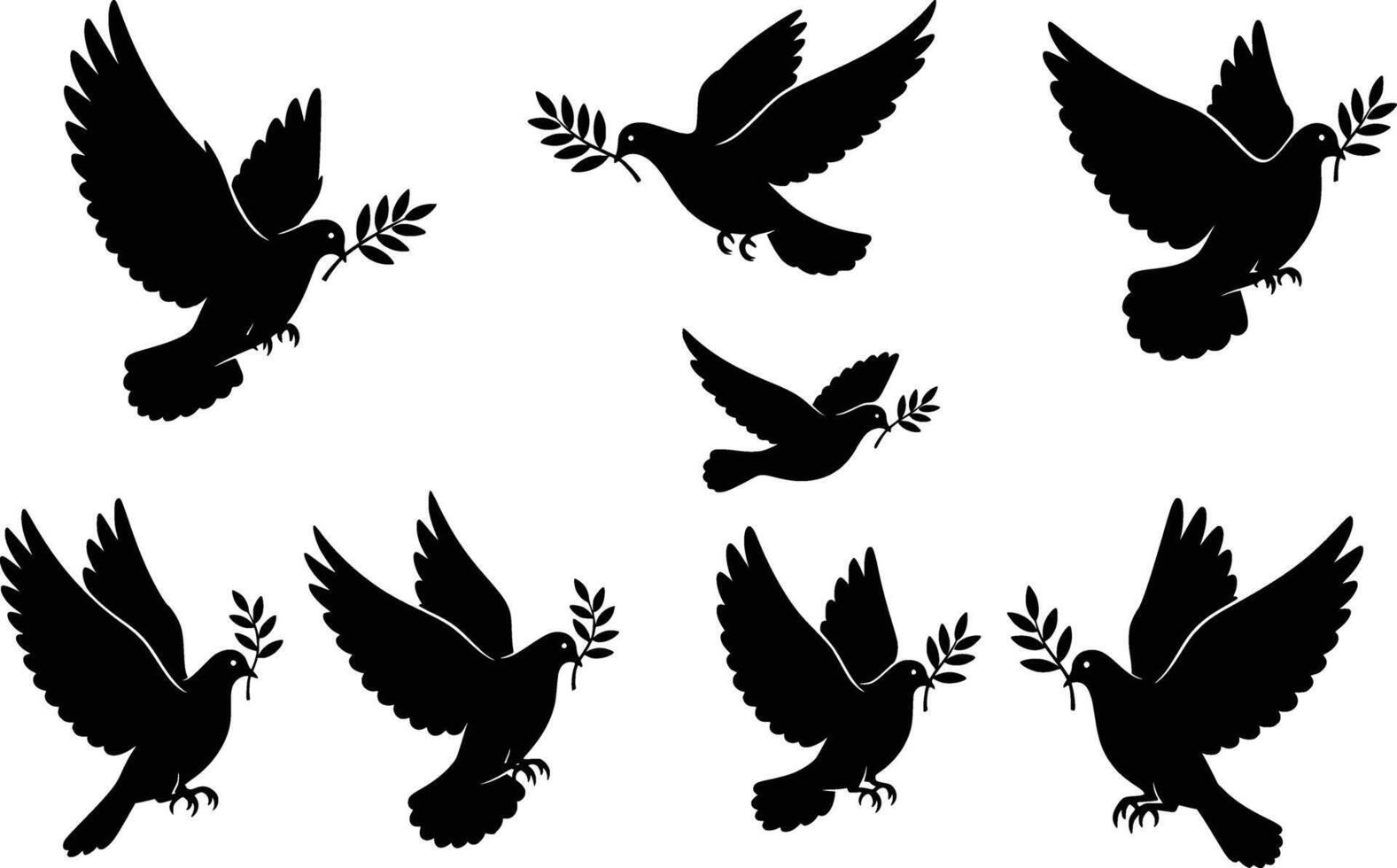 Doves with olive branch silhouettes vector
