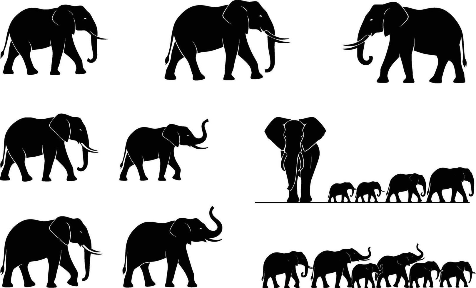 Elephants in silhouette vector