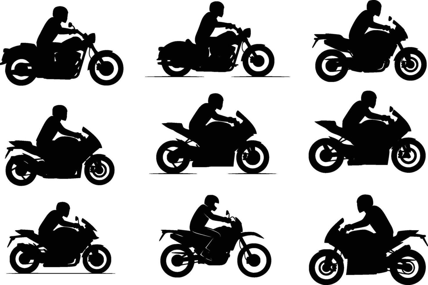 isolated silhouettes of motorcycles and riders on white background vector