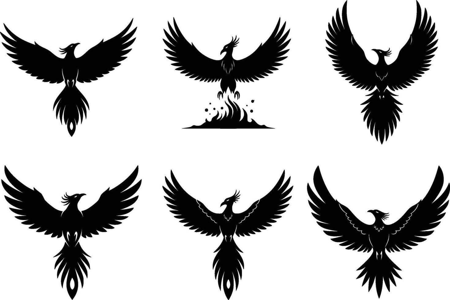 set of phoenix silhouettes isolated on white background vector