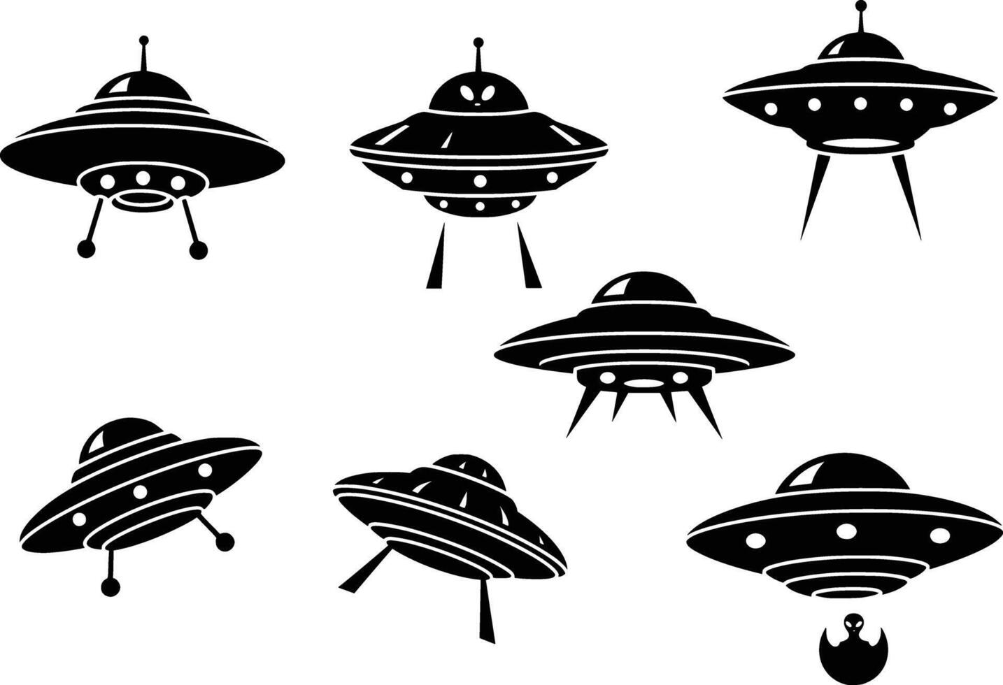 Black and white alien flying saucer icons vector