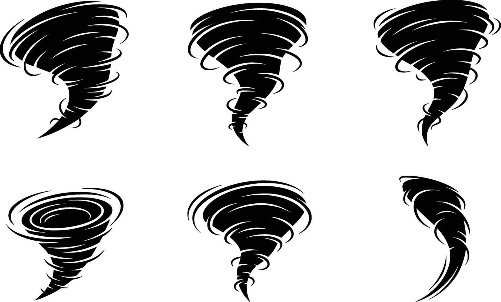 silhouette of collection of stylized black tornado icons isolated on white background vector