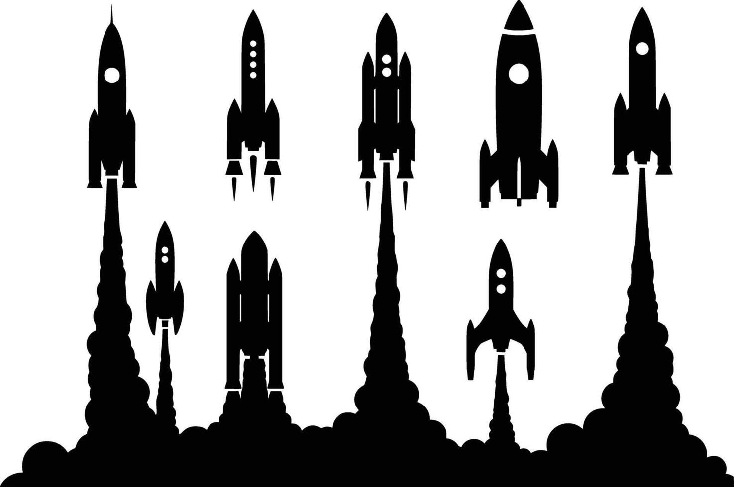 Space rocket silhouettes vector