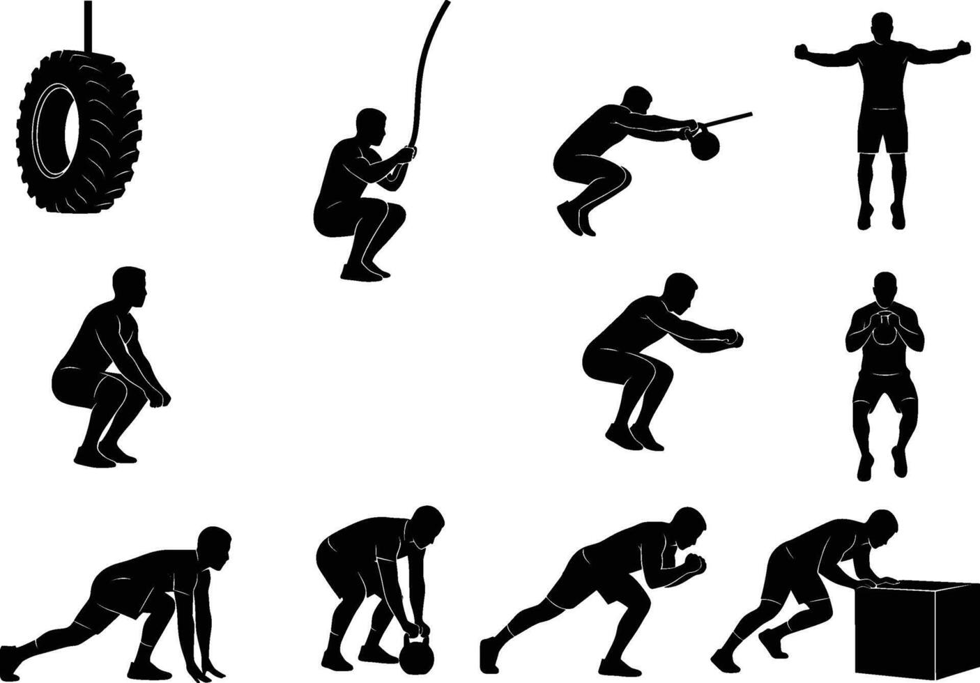 Silhouettes of people doing various exercises vector