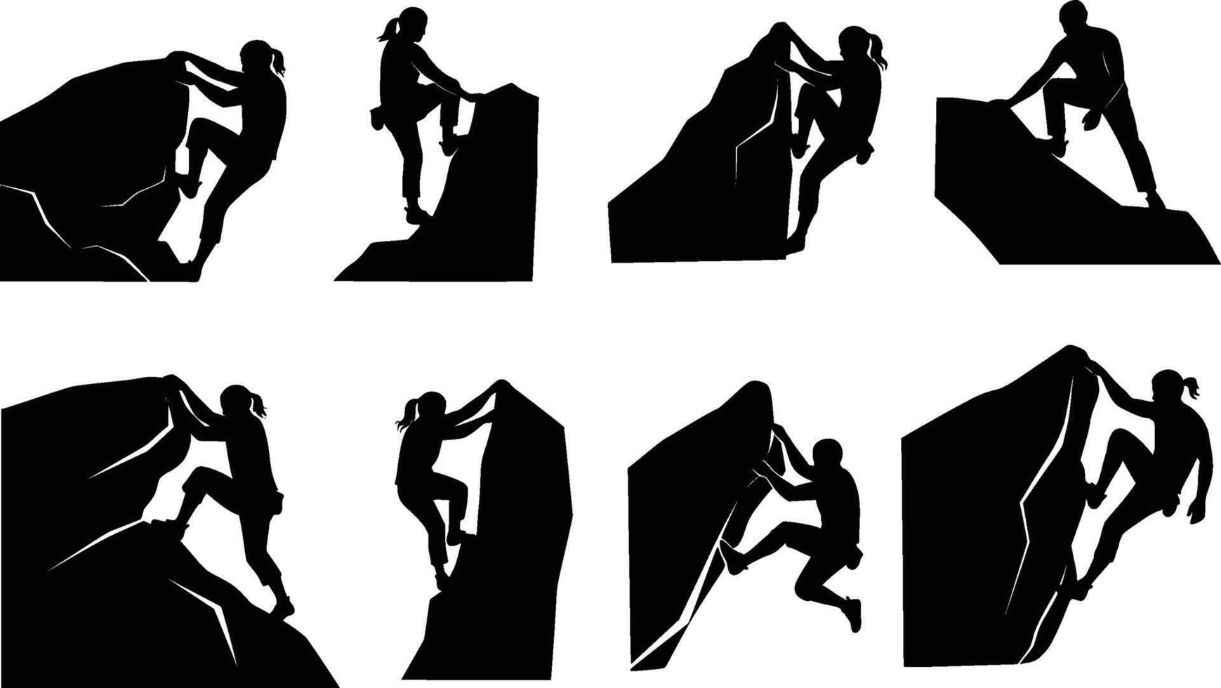 silhouettes of rock climbers isolated on white background vector