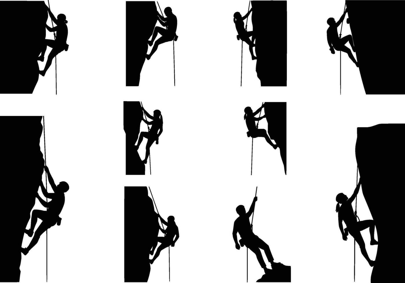 Silhouettes of climbers on a mountain vector