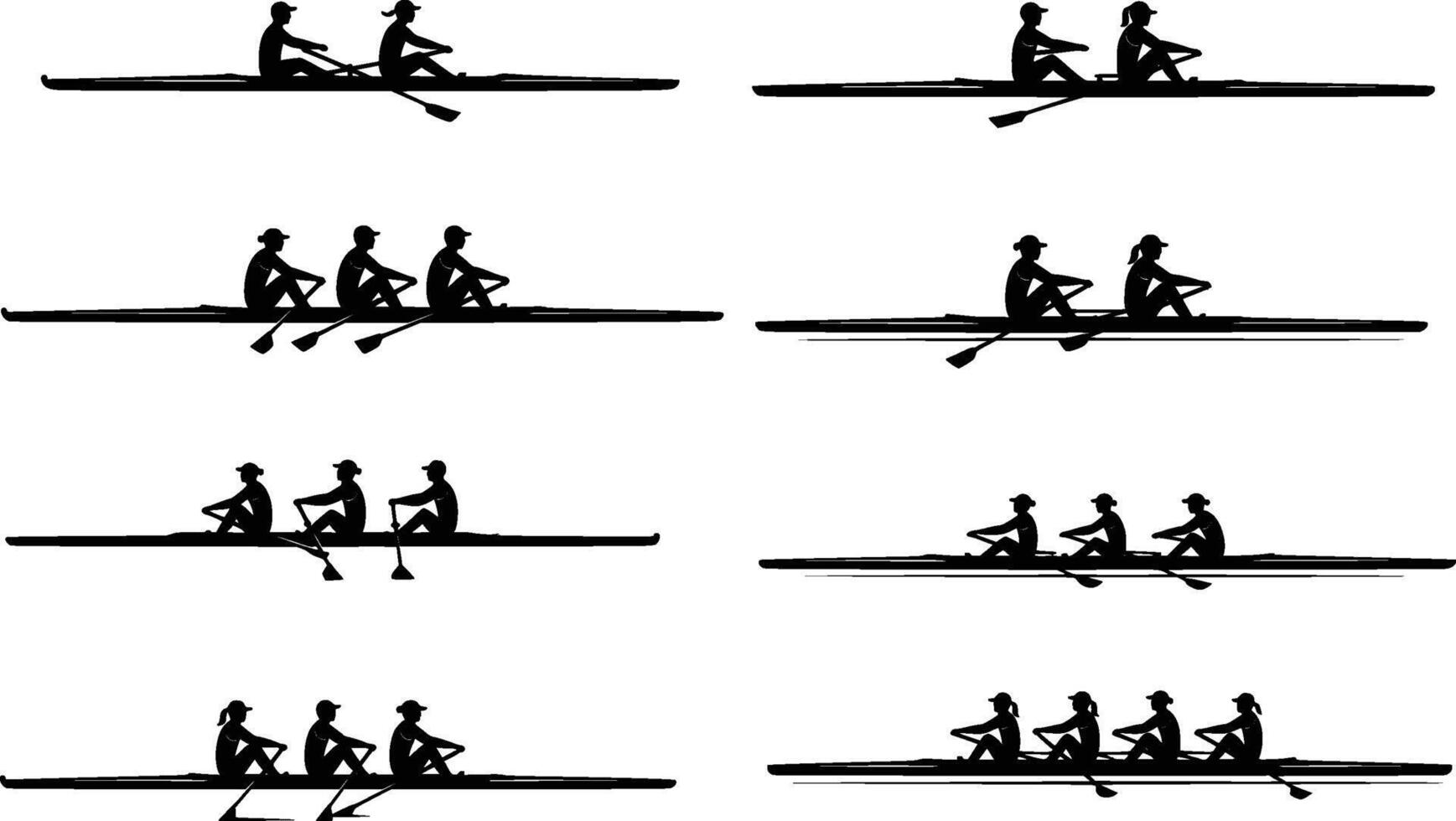 various rowing teams in silhouette isolated on white background vector