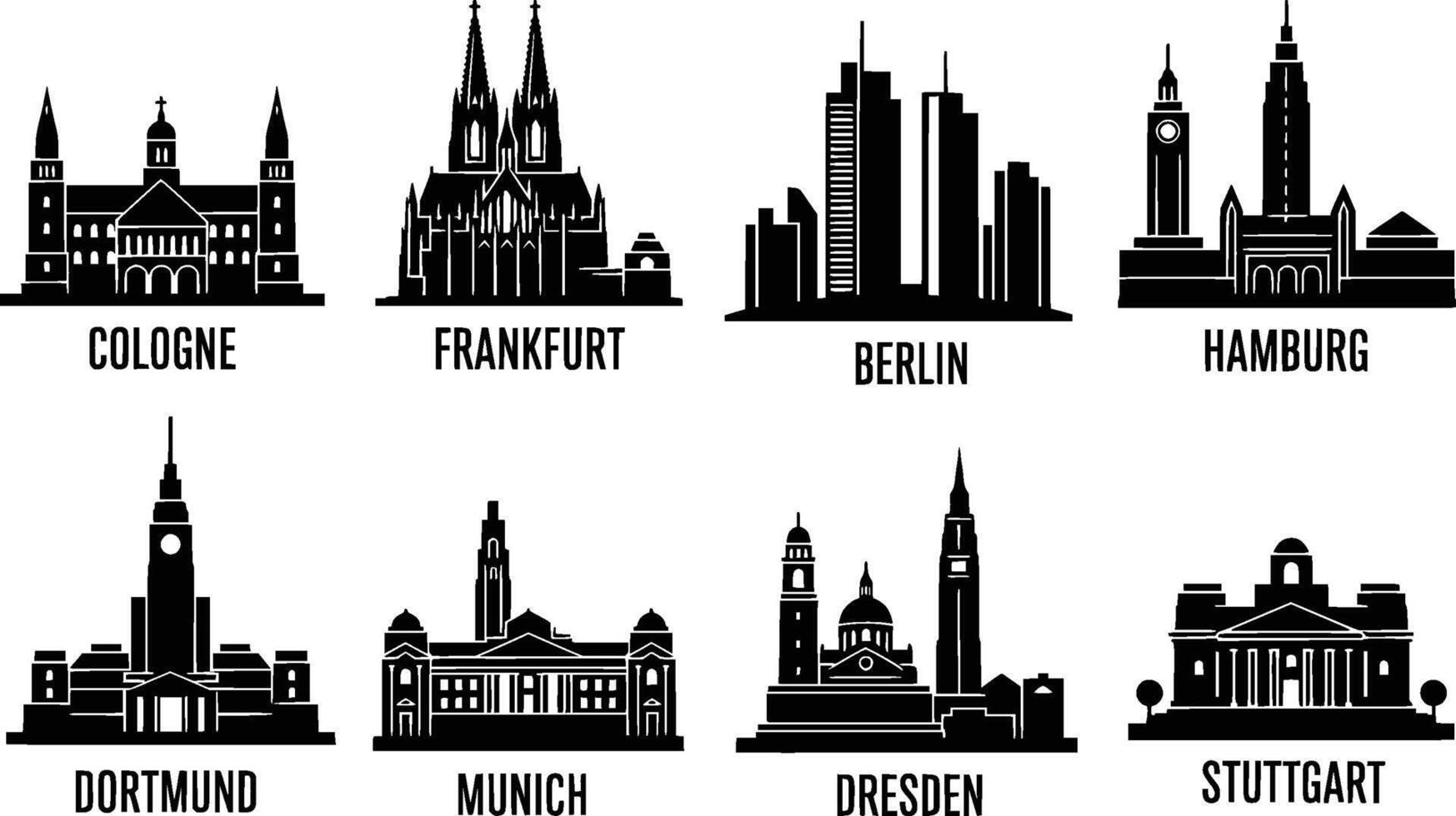 city skylines of major german cities isolated on white background vector