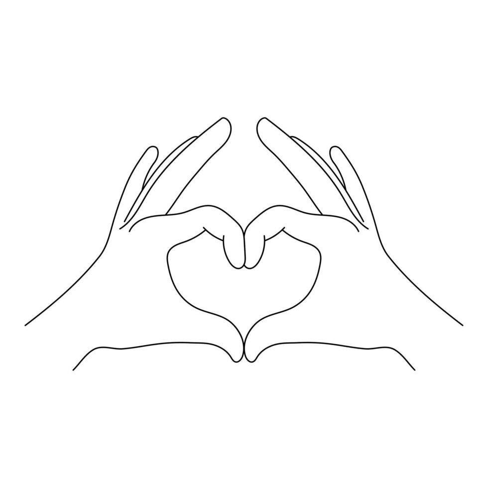 Heart Gesture with Hands Illustration. This illustration features a minimalist line drawing of two human hands forming a heart shape. vector
