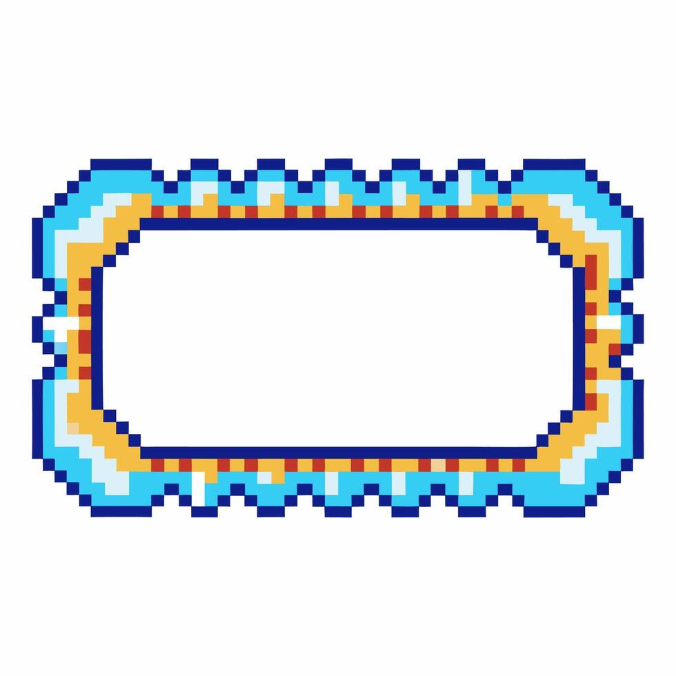 Colorful pixel art rectangle frame with geometric blue, yellow, and orange design retro digital border for creative decoration vector