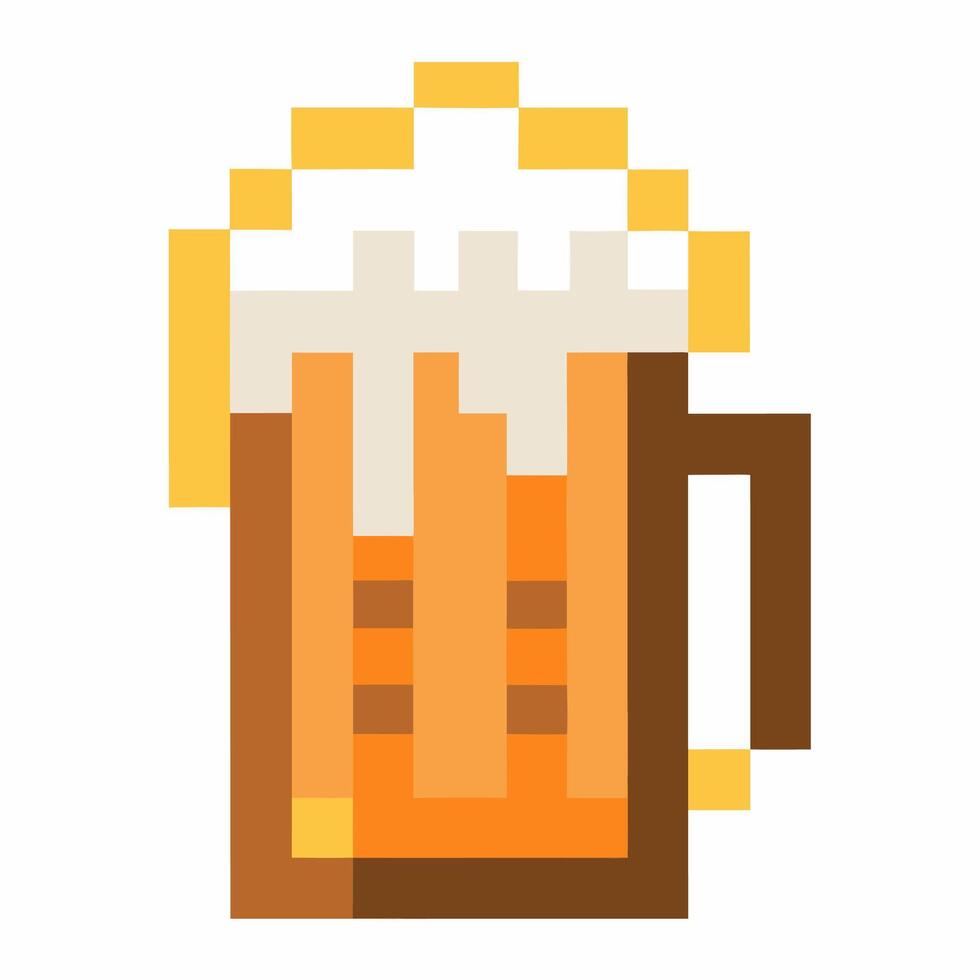 Pixel Art Beer Mug with Foam Retro Digital Beverage Icon for Vintage Game Design vector