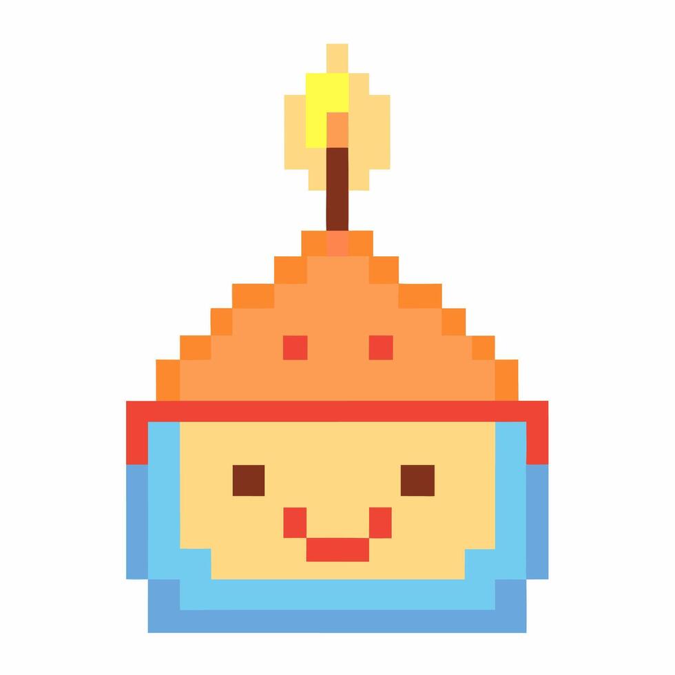Pixel Art Smiling Face with Candle Hat Cute and Colorful Digital Illustration vector