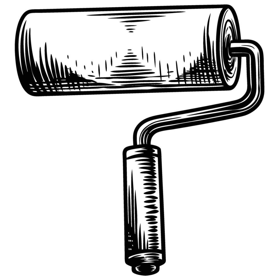 Hand drawn paint roller illustration vintage painting tool sketch, detailed art equipment for home renovation and improvement vector
