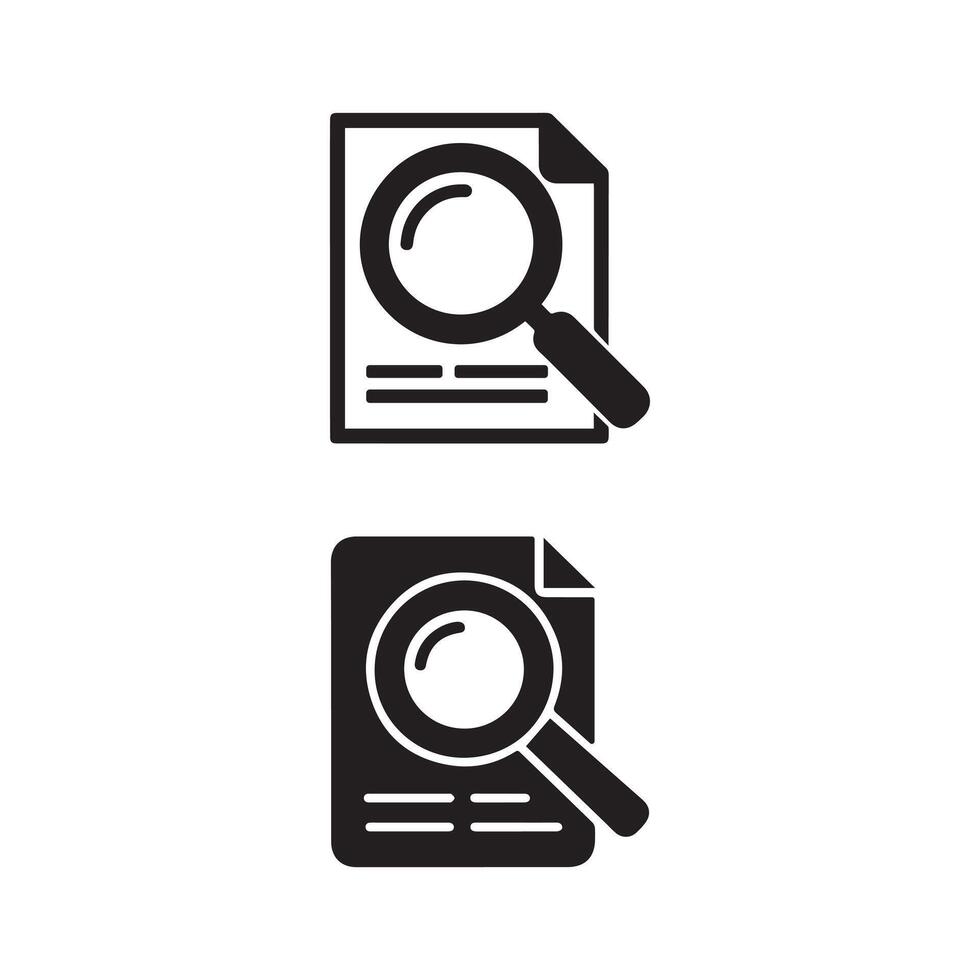 Document search icon set with magnifying glass on paper file vector