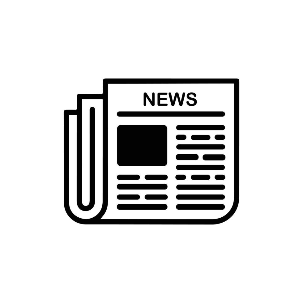 Newspaper Icon Illustration Black and White News Symbol Isolated on White Background vector