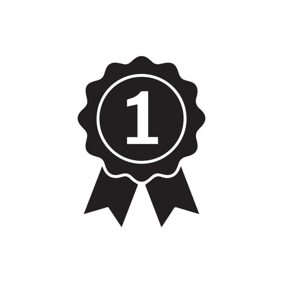 Number One Award Ribbon Icon First Place Badge Silhouette Illustration vector