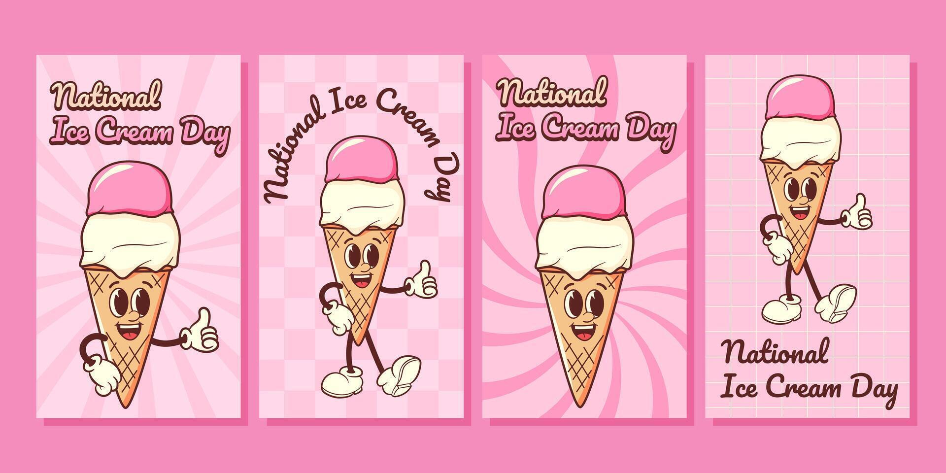 Colorful ice cream characters celebrating vector