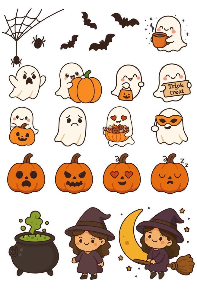 Halloween stickers with ghosts and pumpkins vector