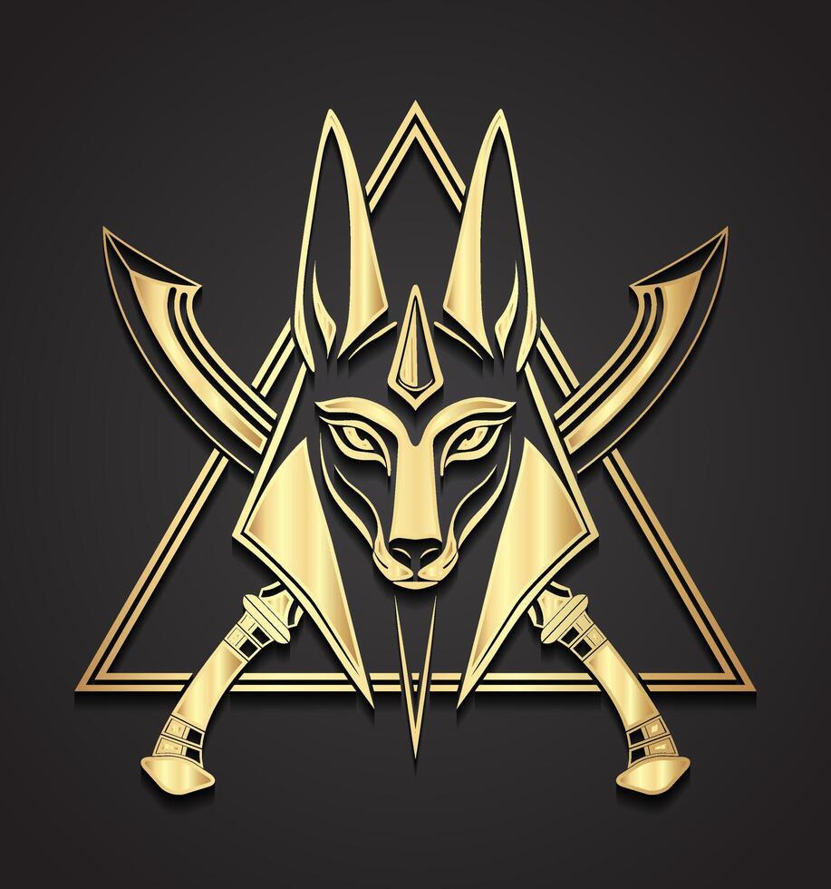 Golden Anubis design with crossed swords vector