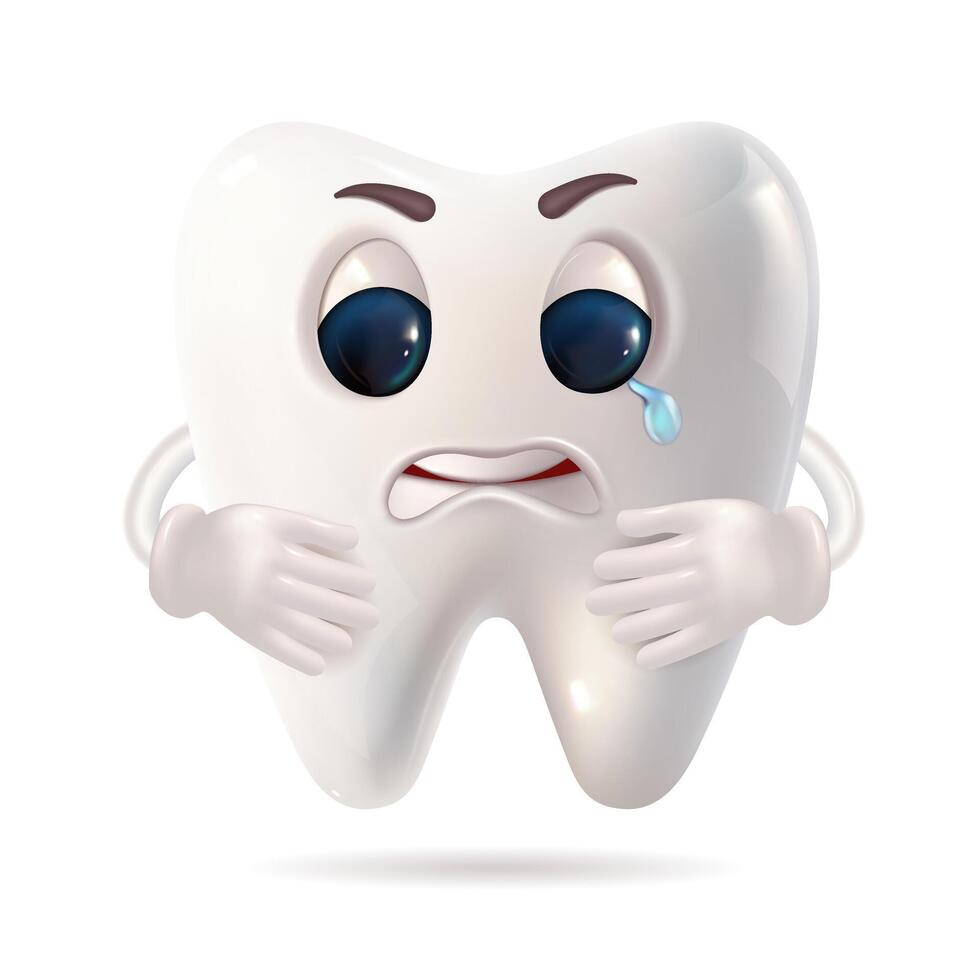 Sad cartoon tooth character illustration vector