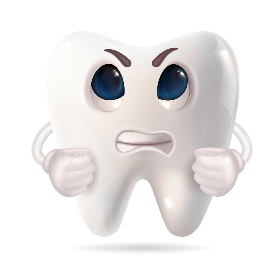 Angry cartoon tooth character vector