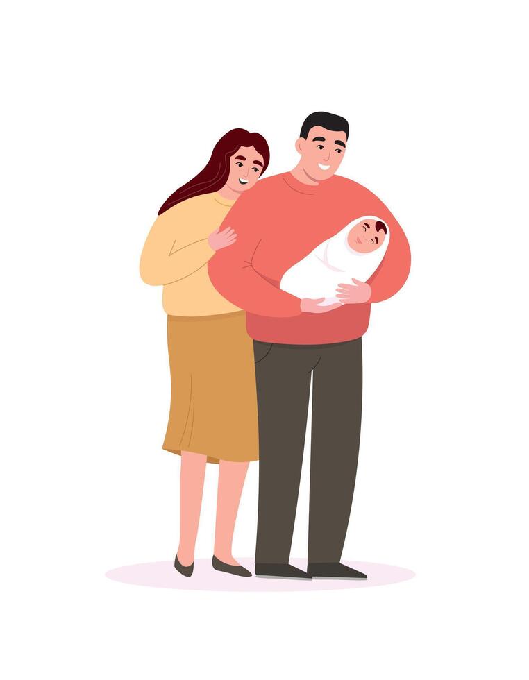 Family with a newborn baby illustration vector