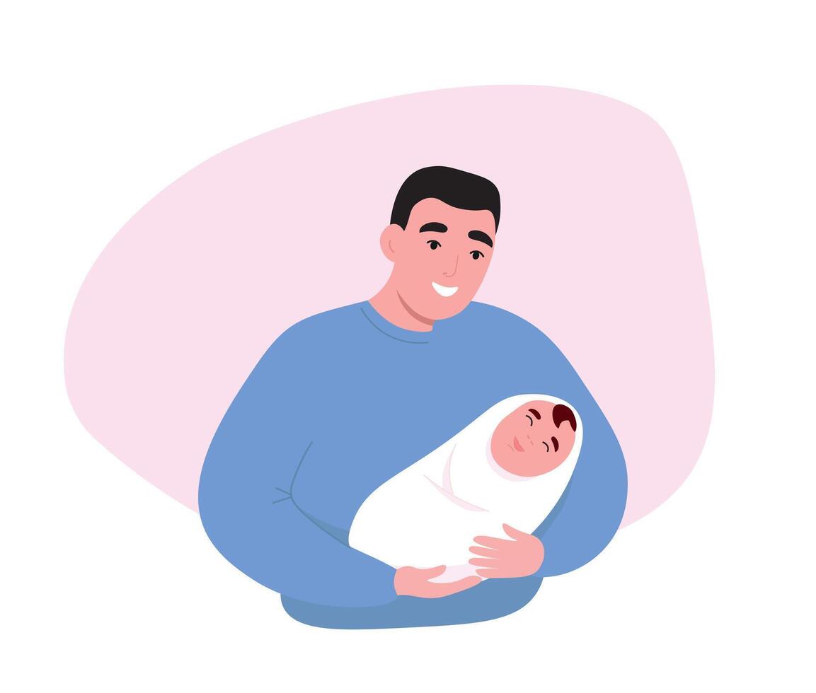 Father with newborn baby illustration vector