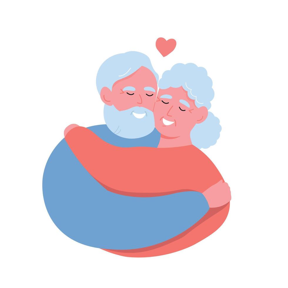Elderly couple hugging happily vector