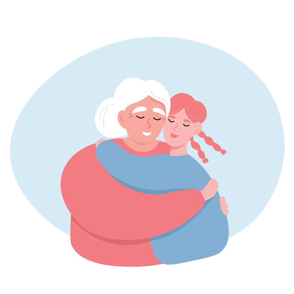 Grandmother hugging granddaughter lovingly vector